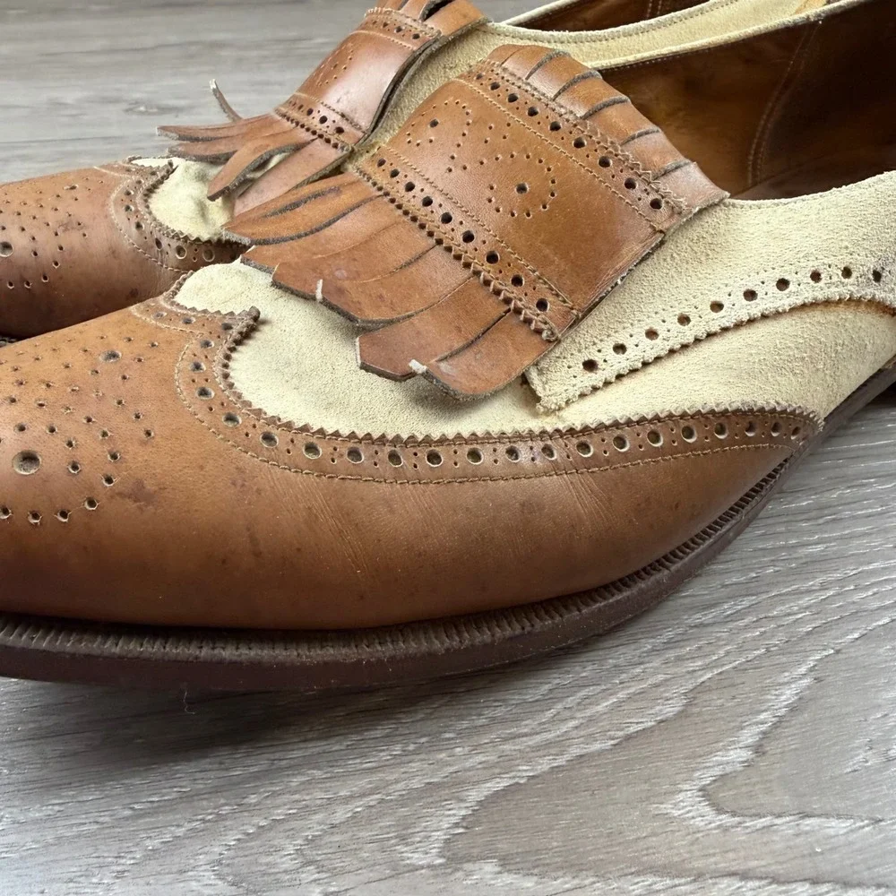 Polo Ralph Lauren Mens Loafers Kiltie Wingtip Vintage England Tan Cream 10.5